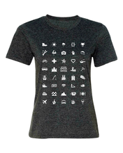 Load image into Gallery viewer, ICONSPEAK Swiss Edition Women&#39;s Shirt - ICONSPEAK Travel shirt, traveller t-shirt, backpacker and backpacking shirt, icon language shirt