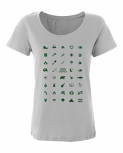 Load image into Gallery viewer, ICONSPEAK Camping Edition Women&#39;s Shirt - ICONSPEAK Travel shirt, traveller t-shirt, backpacker and backpacking shirt, icon language shirt