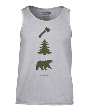 ICONSPEAK Lumberjack Story Men's Tanktop - ICONSPEAK Travel shirt, traveller t-shirt, backpacker and backpacking shirt, icon language shirt