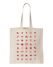 Load image into Gallery viewer, ICONSPEAK Swiss Edition Tote Bag - ICONSPEAK Travel shirt, traveller t-shirt, backpacker and backpacking shirt, icon language shirt