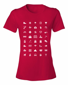 ICONSPEAK Swiss Edition Women's Shirt - ICONSPEAK Travel shirt, traveller t-shirt, backpacker and backpacking shirt, icon language shirt