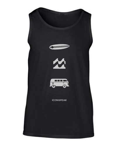 ICONSPEAK Surfer Story Men's Tanktop - ICONSPEAK Travel shirt, traveller t-shirt, backpacker and backpacking shirt, icon language shirt