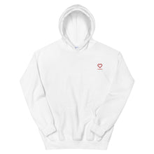 Load image into Gallery viewer, ICONSPEAK ONE Love Hooded Sweatshirt Embroidered - ICONSPEAK Travel shirt, traveller t-shirt, backpacker and backpacking shirt, icon language shirt